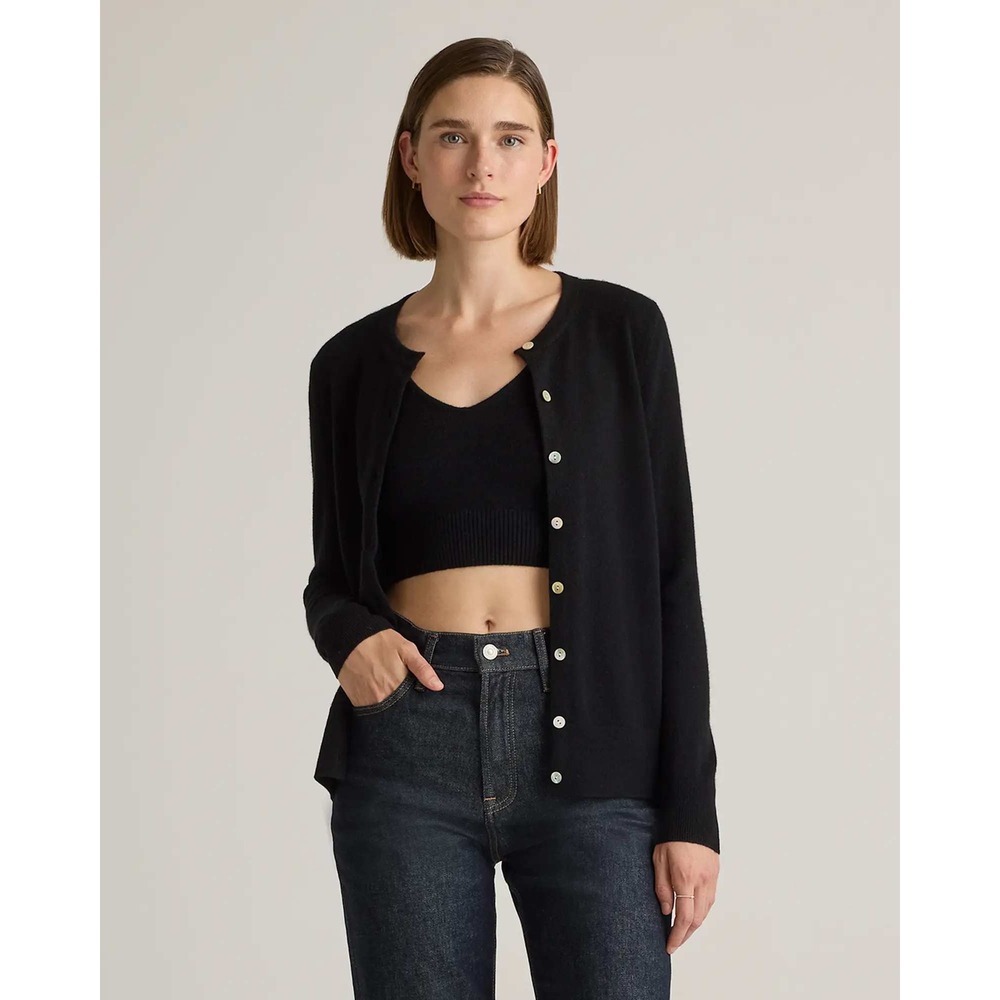 Quince Mongolian Cashmere Cardigan Sweater Black Crew Neck SHWDC01 Size M